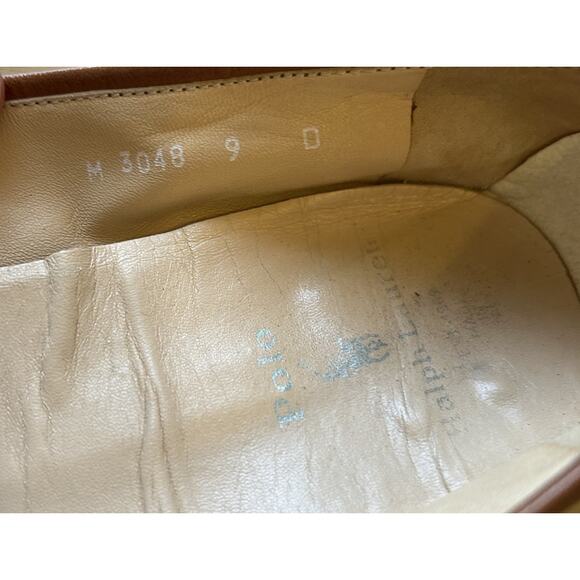 VTG Polo Ralph Lauren Penny Loafers Mens 9 Leather Full Strap Slip On Tan Italy - Picture 8 of 16